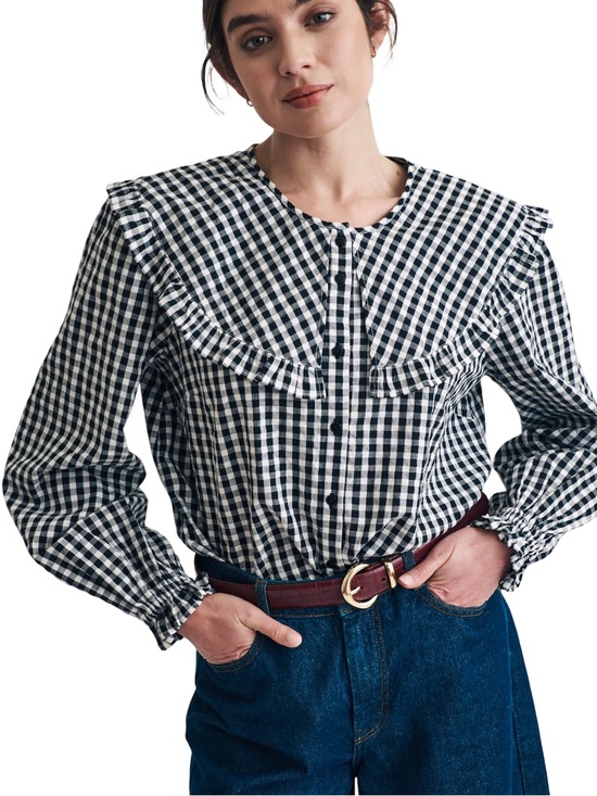 Nobody'S Child Tops - 🖤🤍 Nobody's Child Black & White Gingham Ruffle Collar Button-Front Blouse